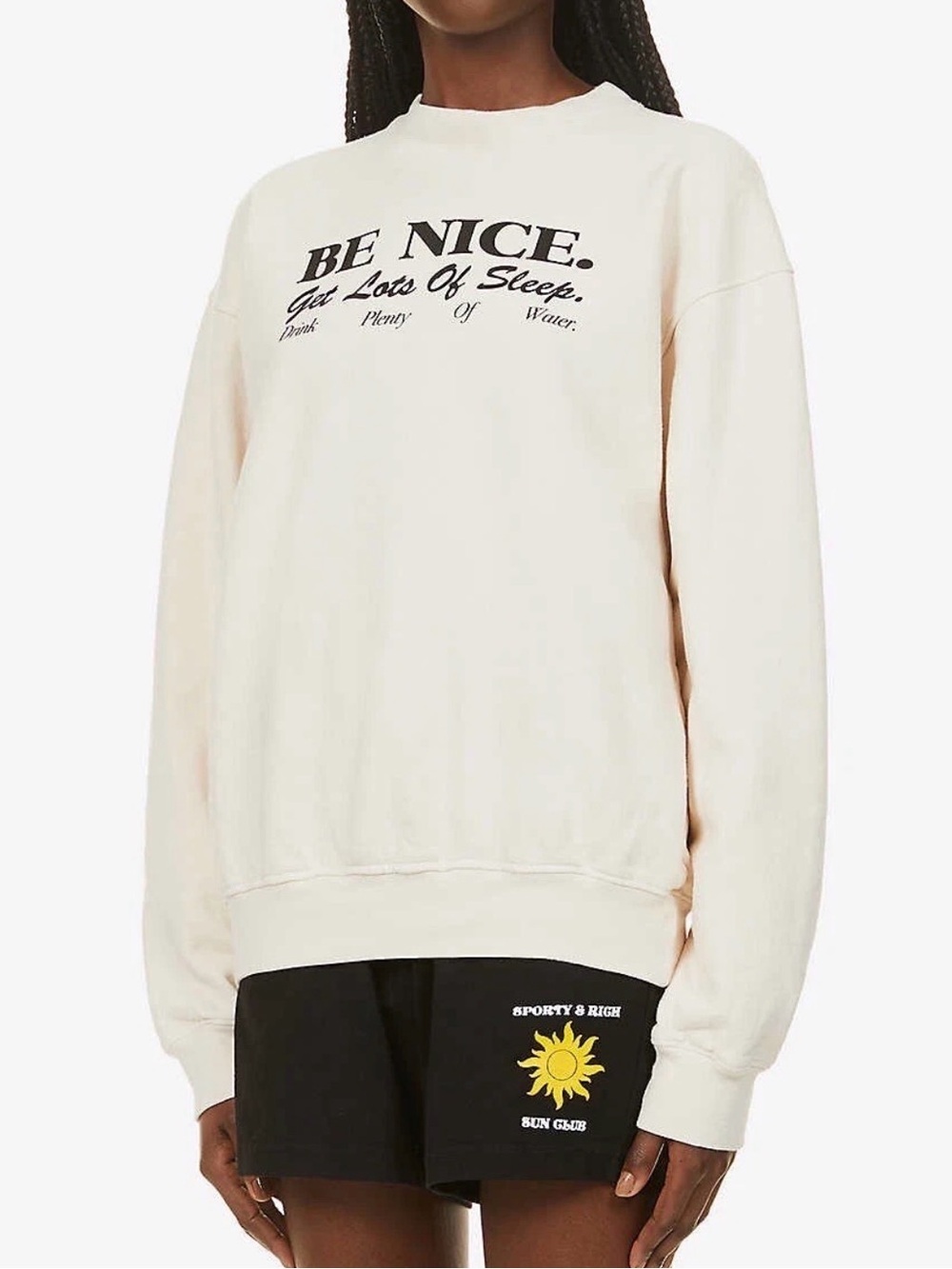 SPORTY & RICH Be Nice Cream Crewneck Sweatshirt Upper East Side Drop SMALL NWT